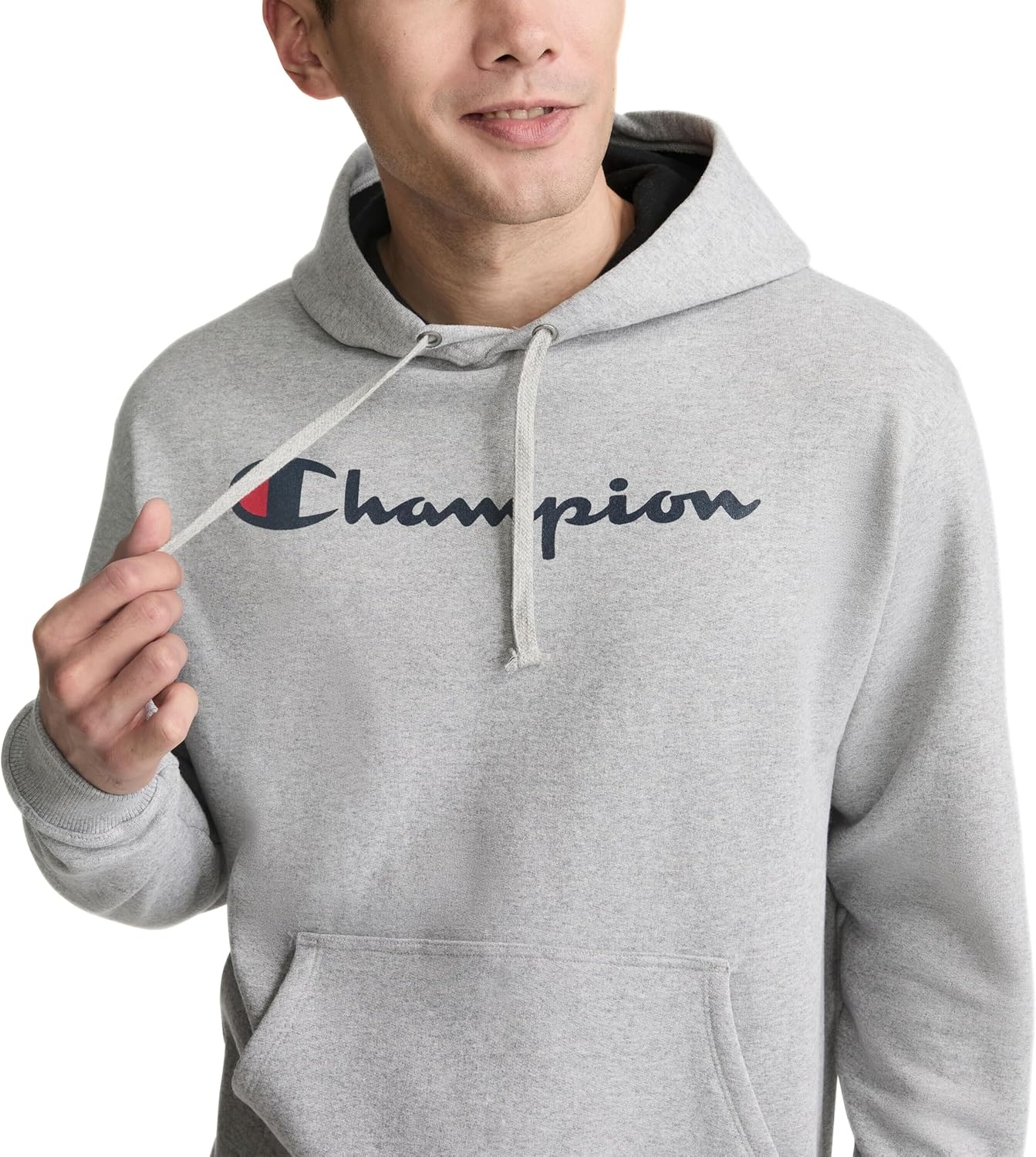 image:imageChampion Mens Pullover Graphic Fleece Hoodie Standard Fit Midweight Fleece Classic Script LogoPlatinum Silver Heather