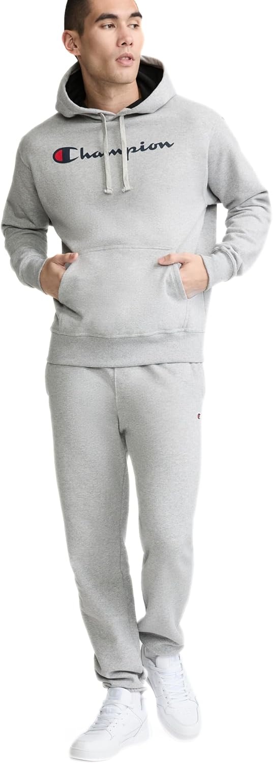 image:imageChampion Mens Pullover Graphic Fleece Hoodie Standard Fit Midweight Fleece Classic Script LogoPlatinum Silver Heather