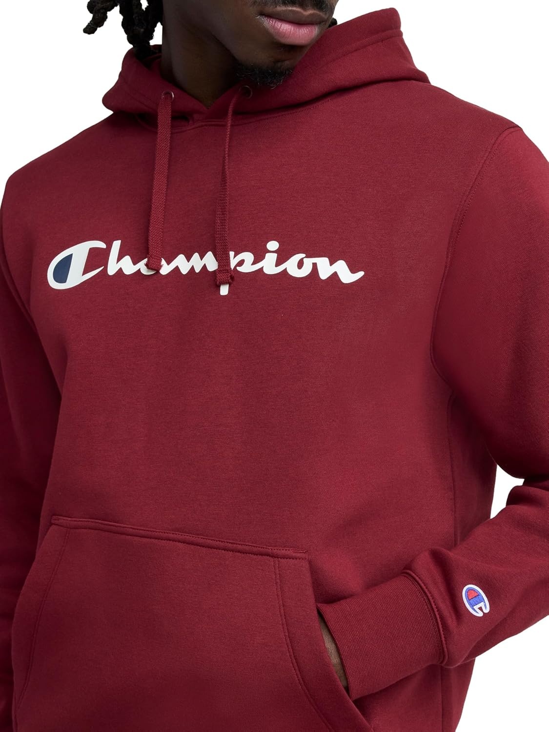 image:imageChampion Mens Pullover Graphic Fleece Hoodie Standard Fit Midweight Fleece Classic Script LogoPomegranate