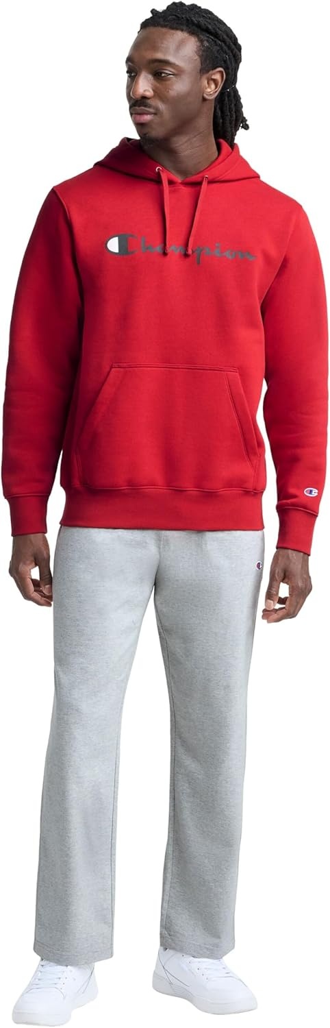 image:imageChampion Mens Pullover Graphic Fleece Hoodie Standard Fit Midweight Fleece Classic Script LogoTango Red