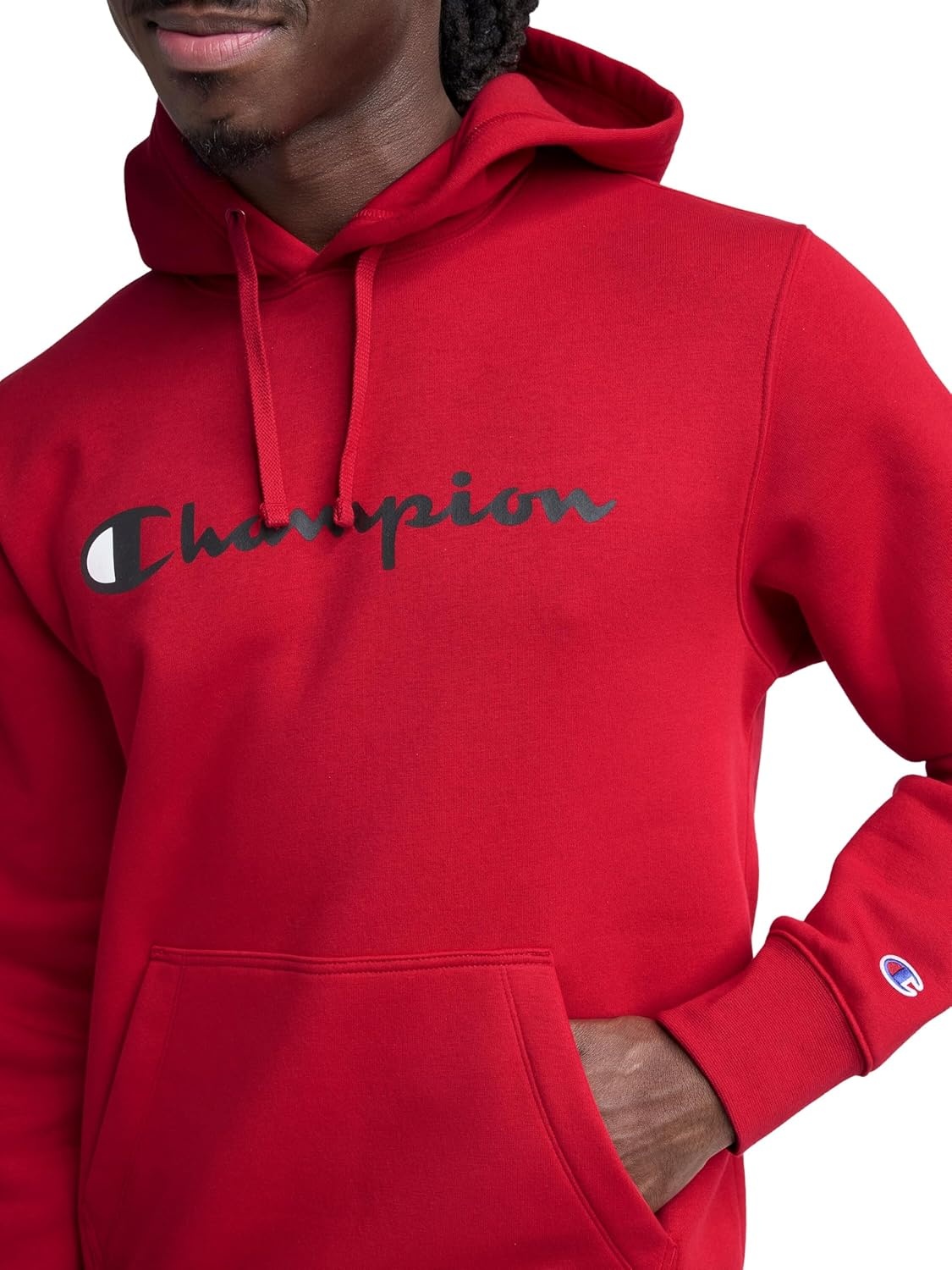image:imageChampion Mens Pullover Graphic Fleece Hoodie Standard Fit Midweight Fleece Classic Script LogoTango Red