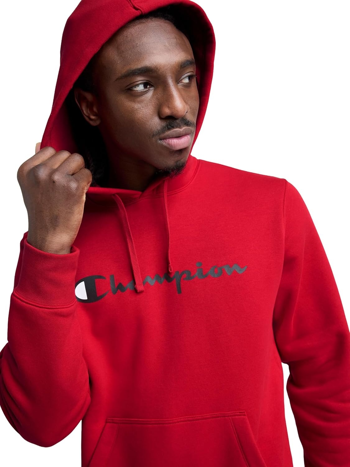 image:imageChampion Mens Pullover Graphic Fleece Hoodie Standard Fit Midweight Fleece Classic Script LogoTango Red
