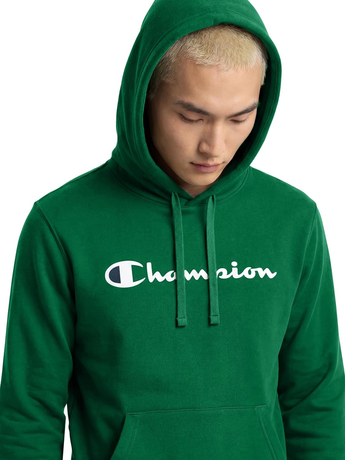 image:imageChampion Mens Pullover Graphic Fleece Hoodie Standard Fit Midweight Fleece Classic Script LogoVerdant Green