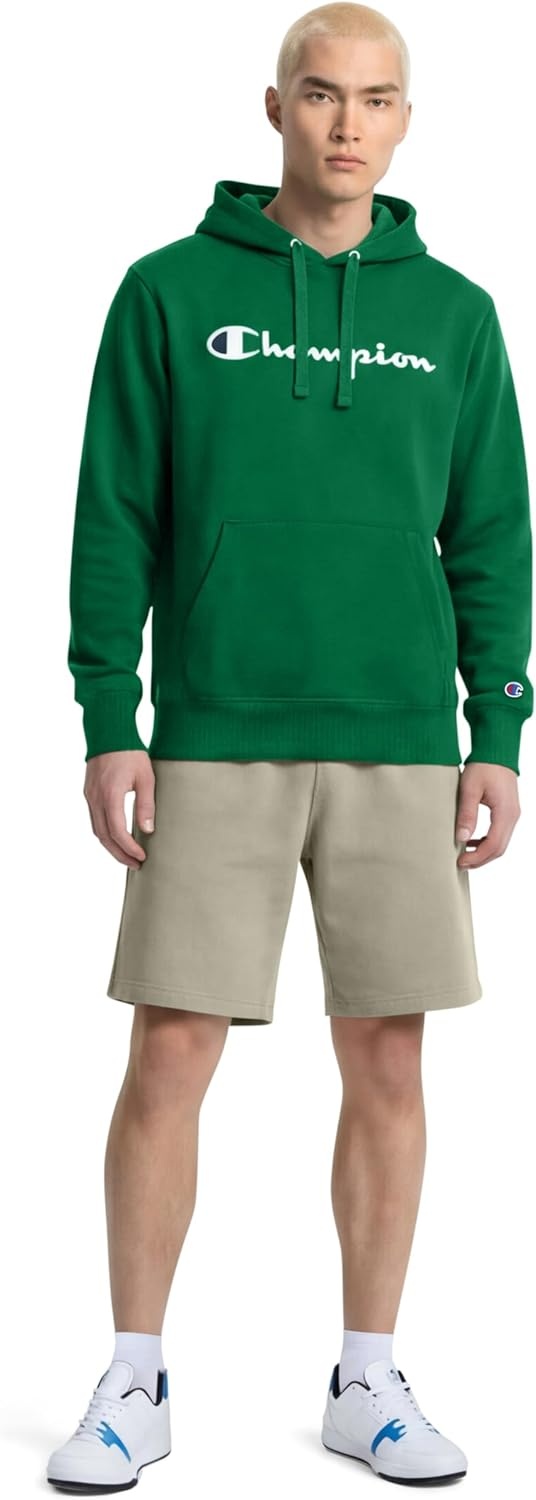 image:imageChampion Mens Pullover Graphic Fleece Hoodie Standard Fit Midweight Fleece Classic Script LogoVerdant Green