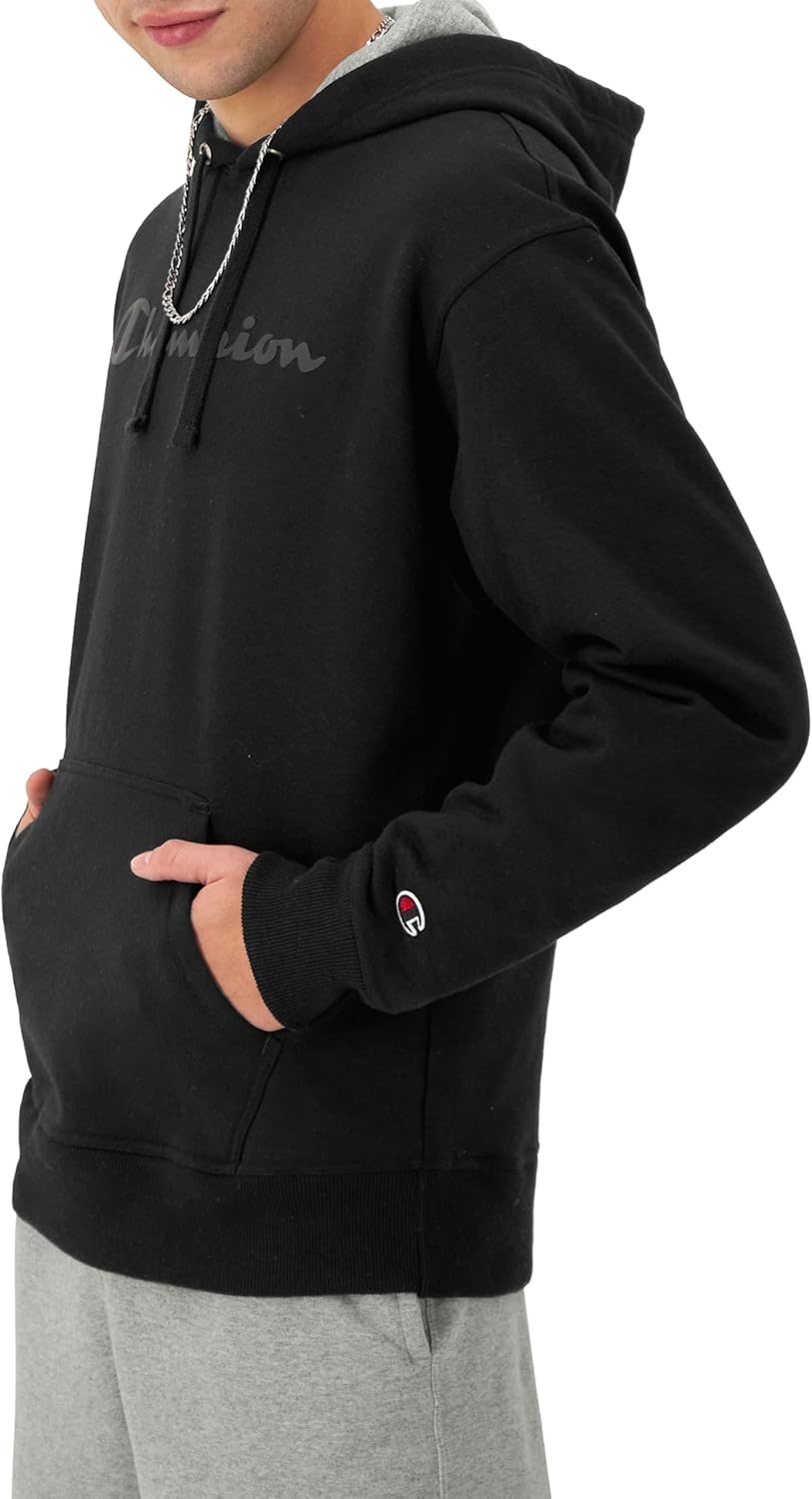 image:imageChampion Mens Pullover Graphic Fleece Hoodie Standard Fit Midweight Fleece Tonal Script LogoBlack