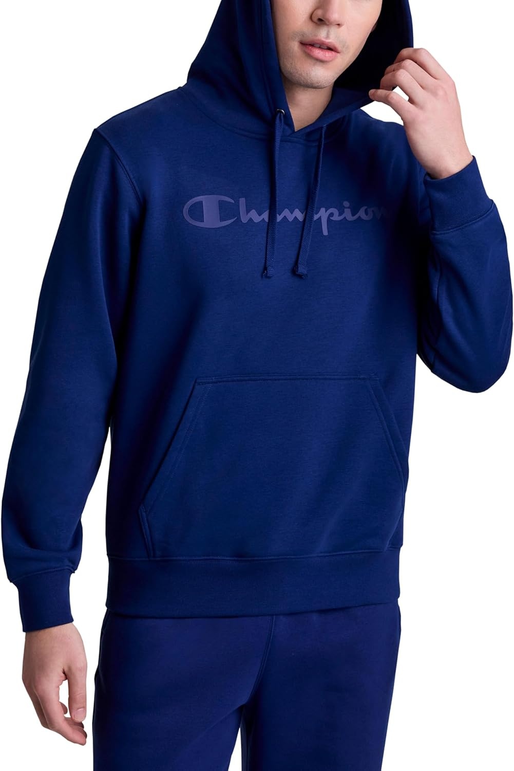 image:imageChampion Mens Pullover Graphic Fleece Hoodie Standard Fit Midweight Fleece Tonal Script LogoBlue Depths