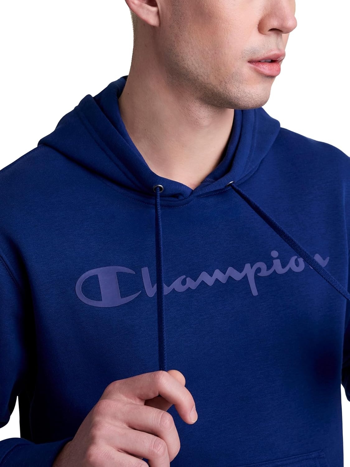 image:imageChampion Mens Pullover Graphic Fleece Hoodie Standard Fit Midweight Fleece Tonal Script LogoBlue Depths