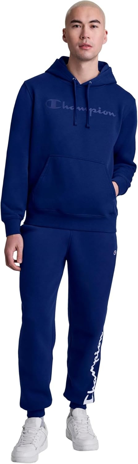 image:imageChampion Mens Pullover Graphic Fleece Hoodie Standard Fit Midweight Fleece Tonal Script LogoBlue Depths