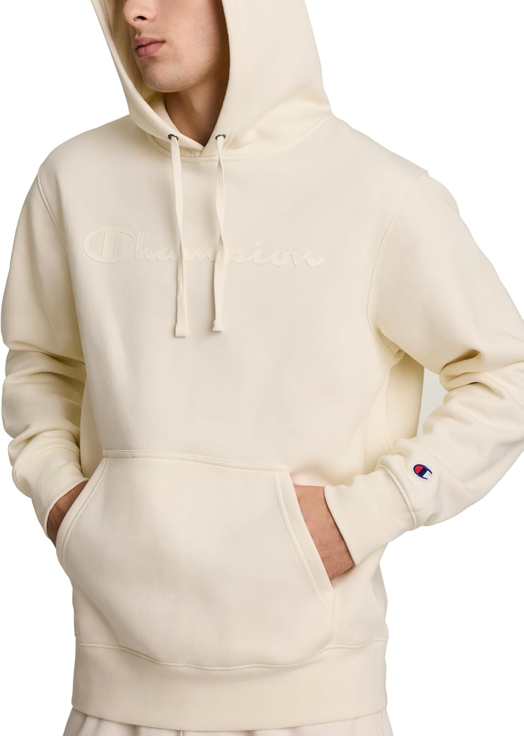 image:imageChampion Mens Pullover Graphic Fleece Hoodie Standard Fit Midweight Fleece Tonal Script LogoUnbleached Cotton