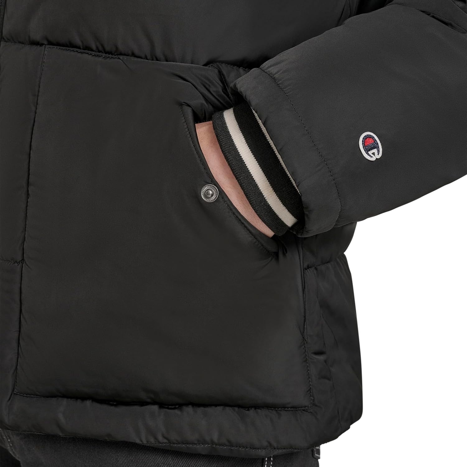 image:imageChampion Mens Quilted Fullzip Hooded Puffer JacketBlack Patch Pocket