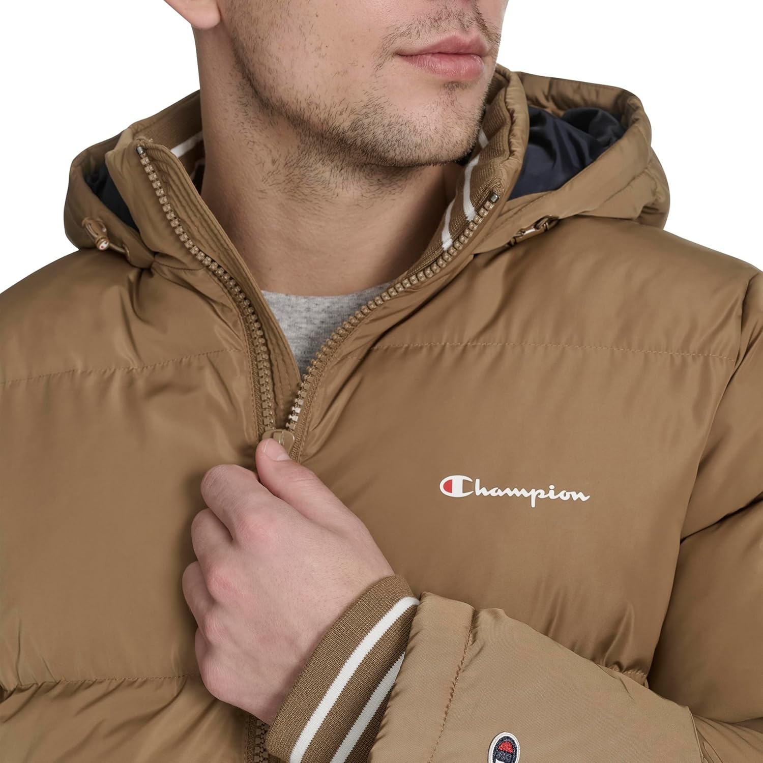 image:imageChampion Mens Quilted Fullzip Hooded Puffer JacketOtter Patch Pocket