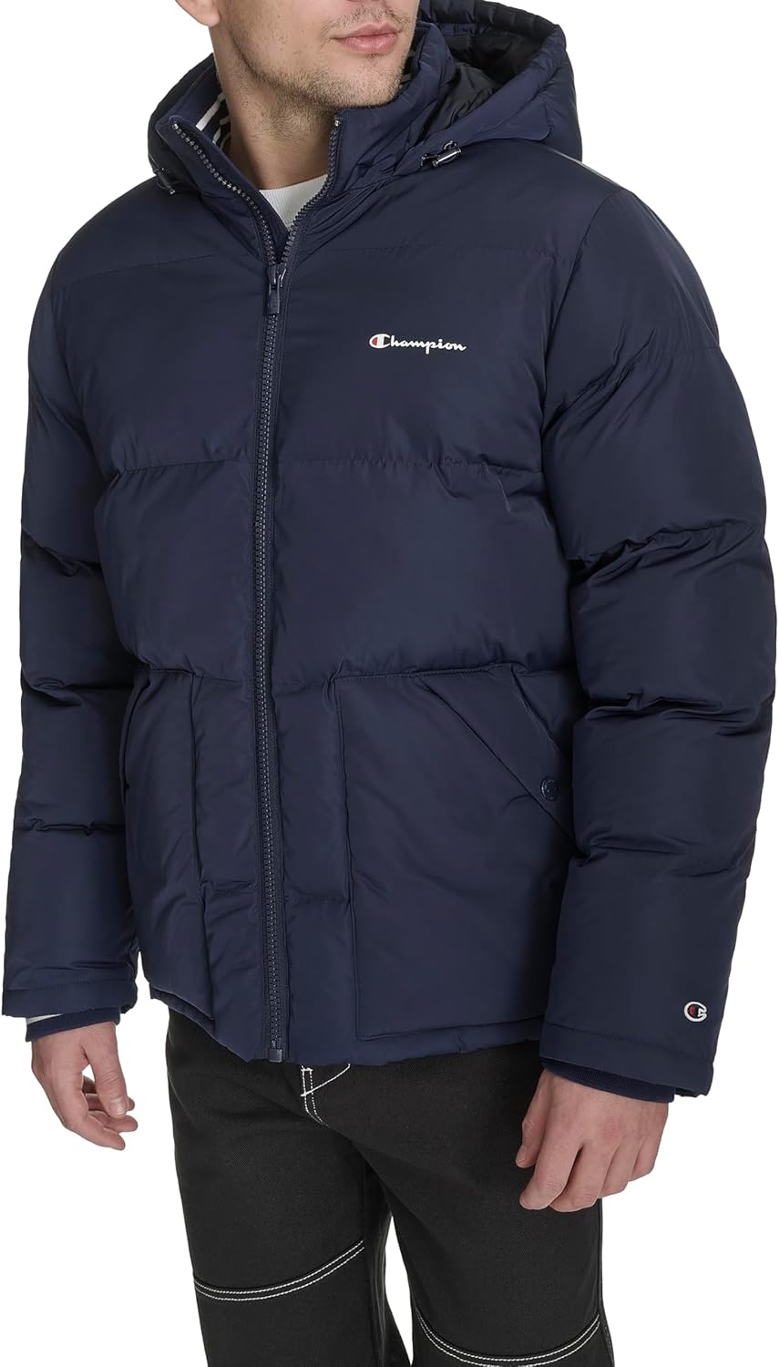 image:imageChampion Mens Quilted Fullzip Hooded Puffer JacketPeacoat Patch Pocket