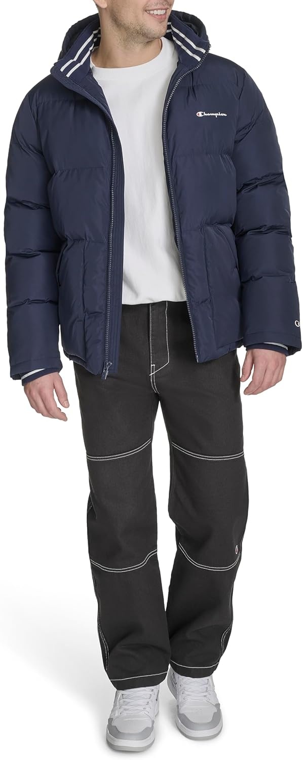 image:imageChampion Mens Quilted Fullzip Hooded Puffer JacketPeacoat Patch Pocket
