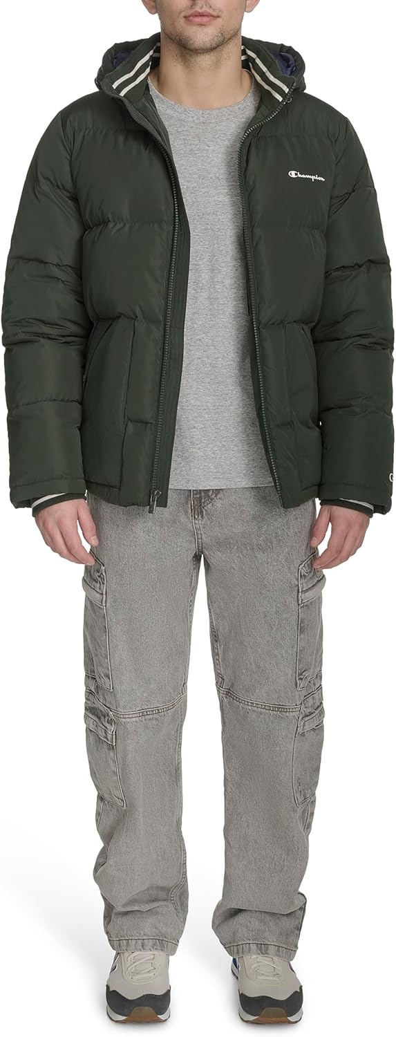 image:imageChampion Mens Quilted Fullzip Hooded Puffer JacketSpruce Patch Pocket