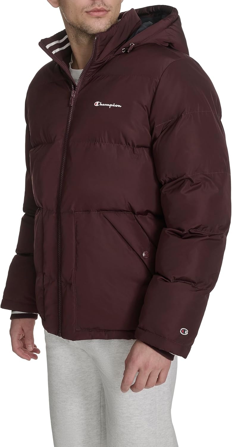 image:imageChampion Mens Quilted Fullzip Hooded Puffer JacketWine Patch Pocket