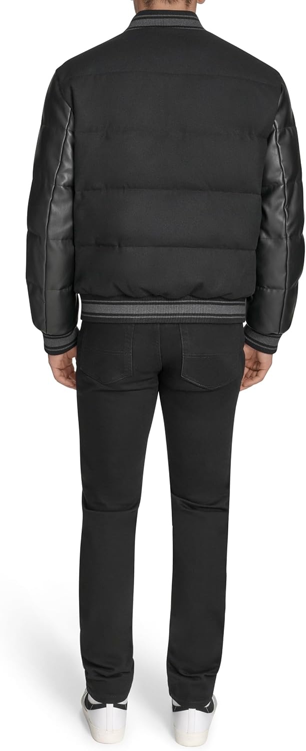 image:imageChampion Mens Varsity Bomber Puffer JacketBlack Faux Leather