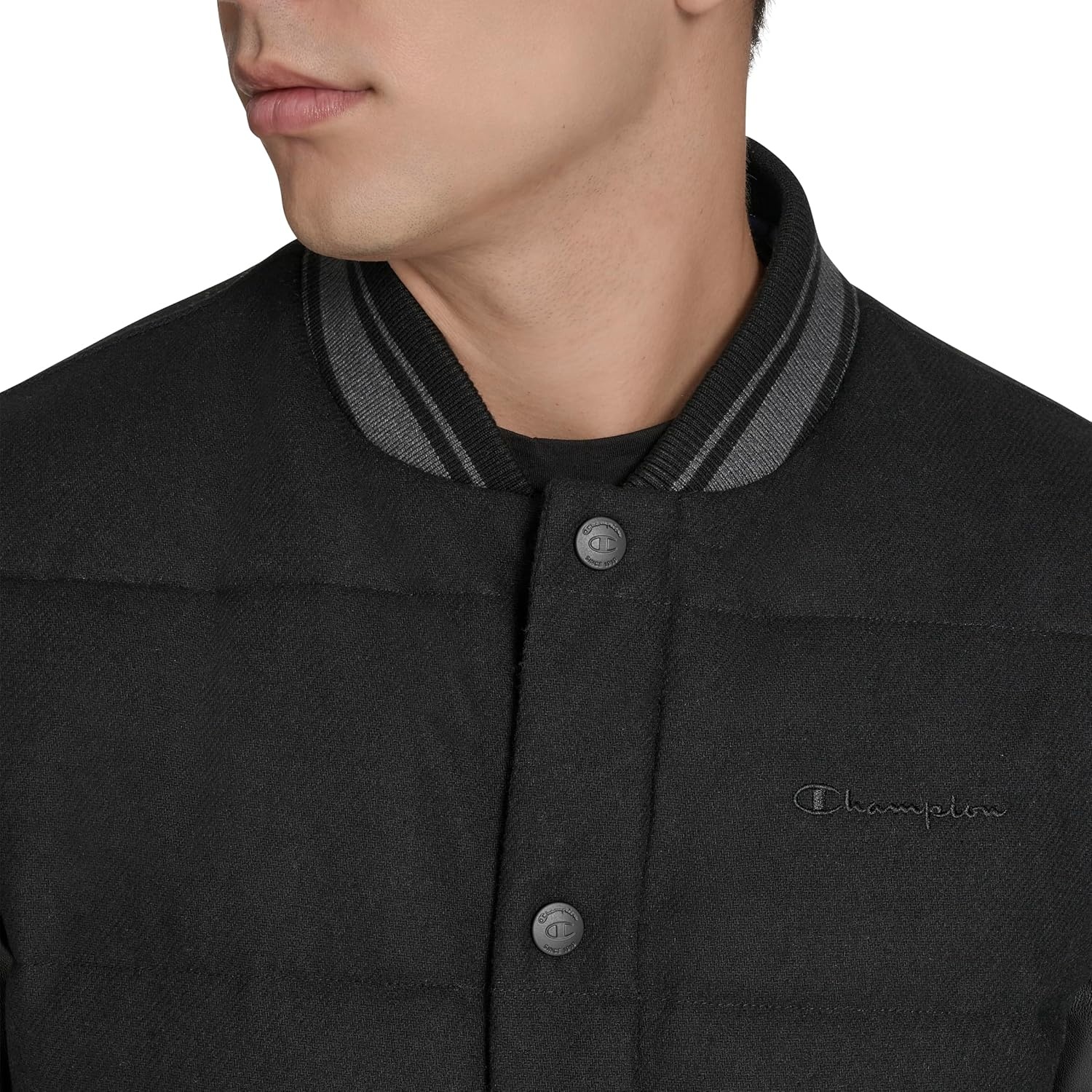 image:imageChampion Mens Varsity Bomber Puffer JacketBlack Faux Leather