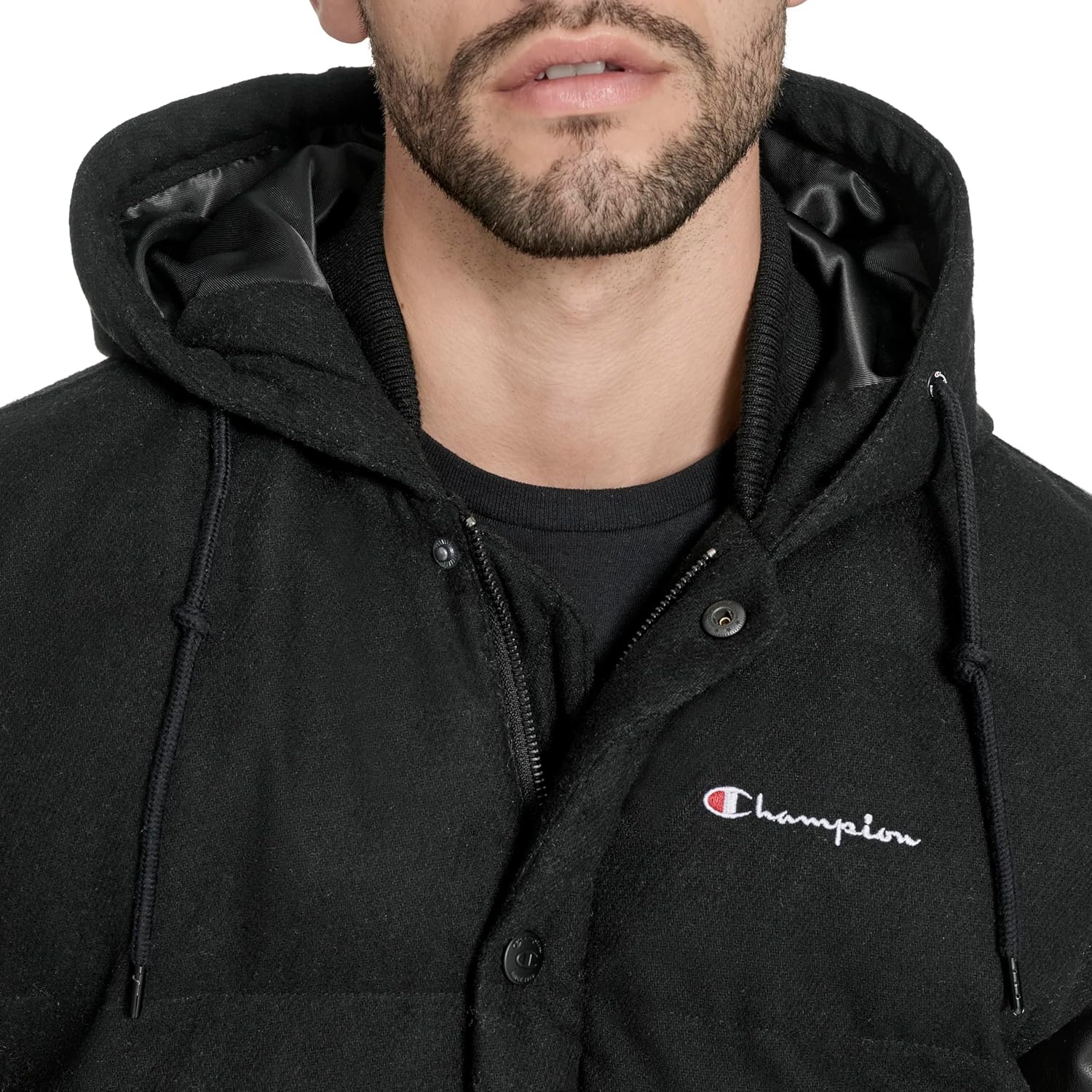 image:imageChampion Mens Varsity Bomber Puffer JacketBlack Wool Hoody