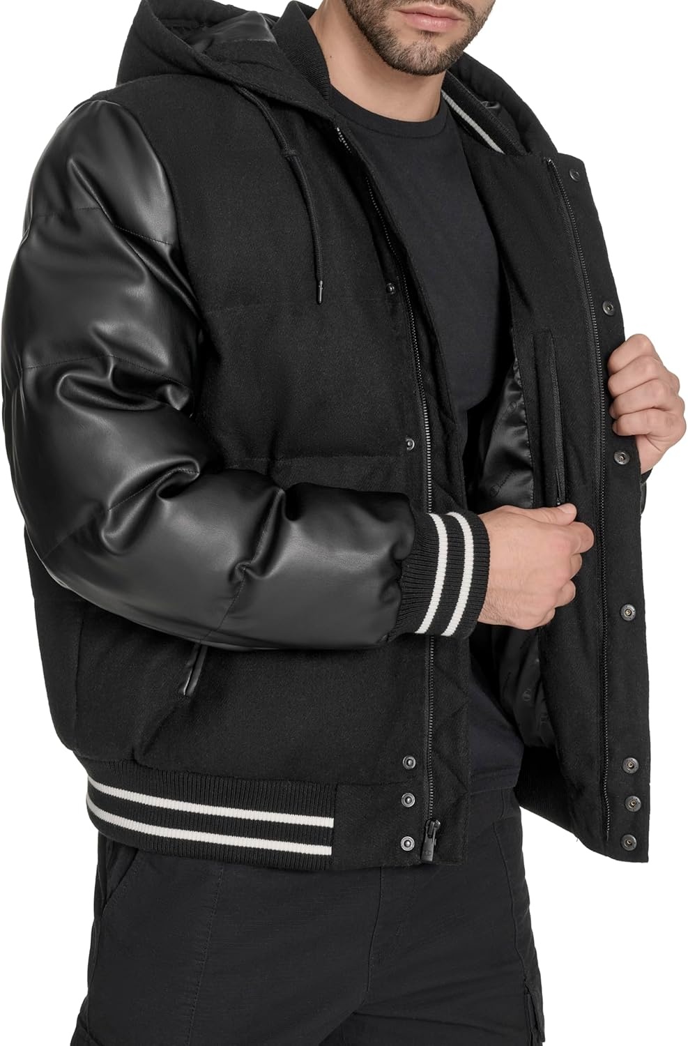 image:imageChampion Mens Varsity Bomber Puffer JacketBlack Wool Hoody