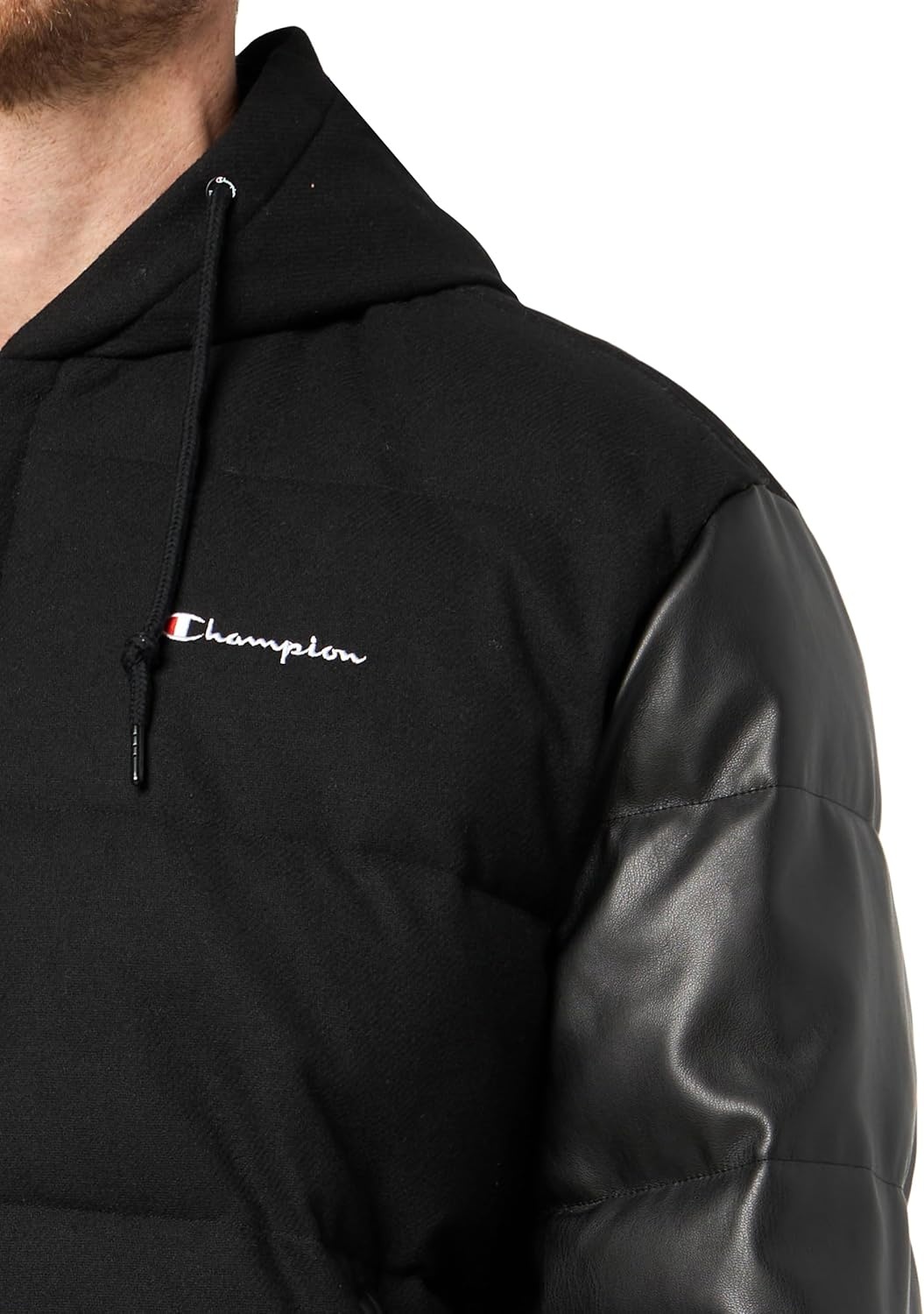 image:imageChampion Mens Varsity Bomber Puffer JacketBlack Wool Hoody