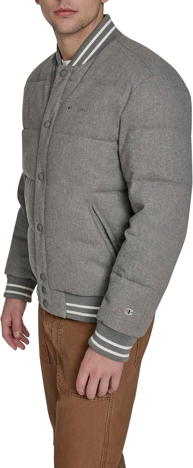 image:imageChampion Mens Varsity Bomber Puffer JacketHeather Grey Wool