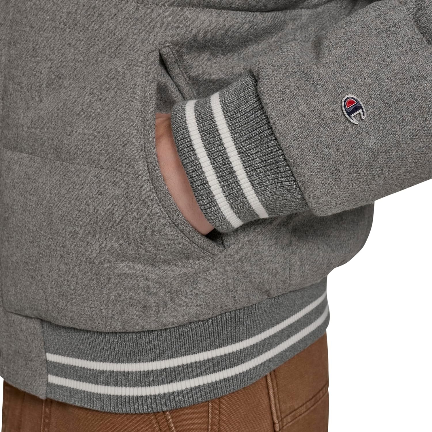 image:imageChampion Mens Varsity Bomber Puffer JacketHeather Grey Wool