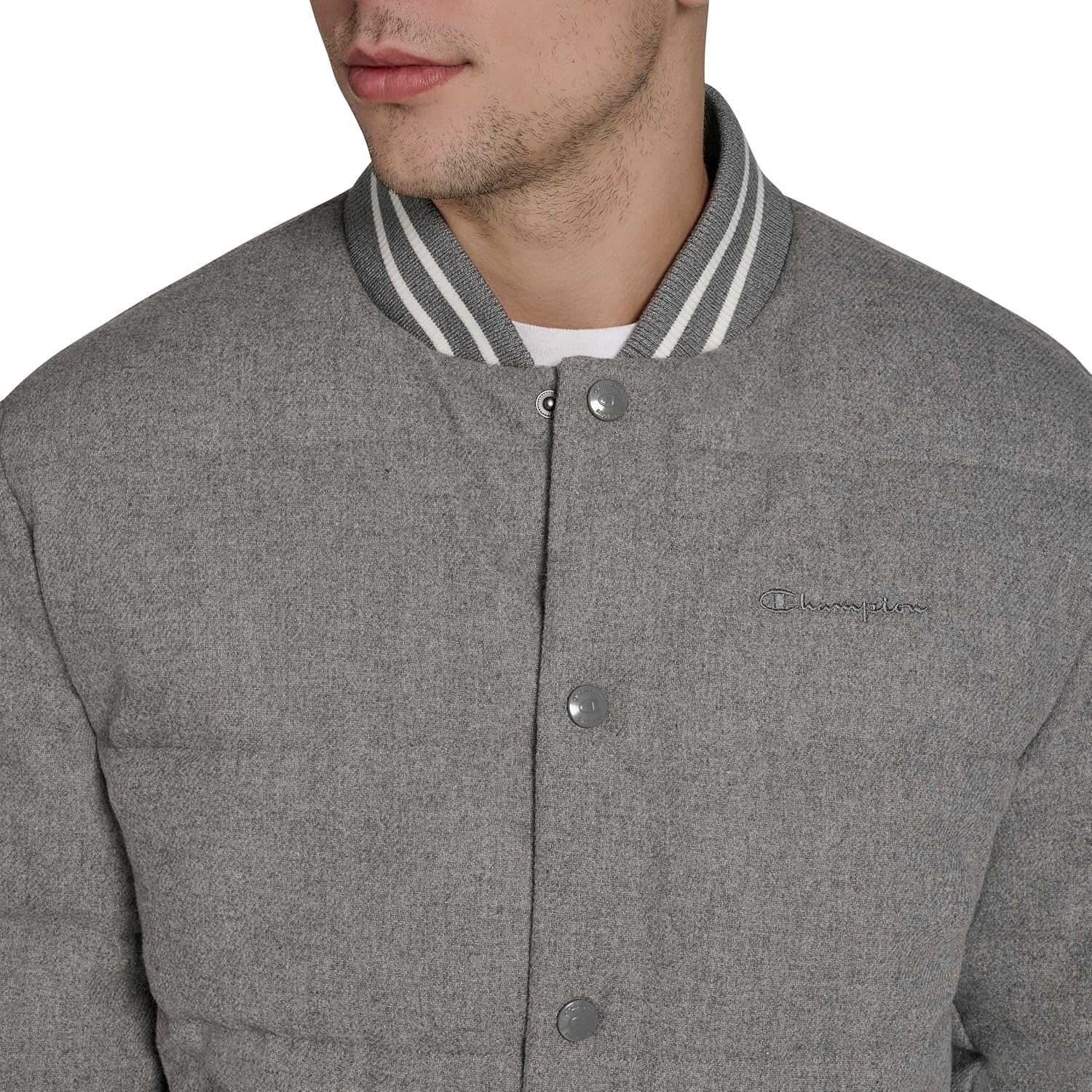 image:imageChampion Mens Varsity Bomber Puffer JacketHeather Grey Wool
