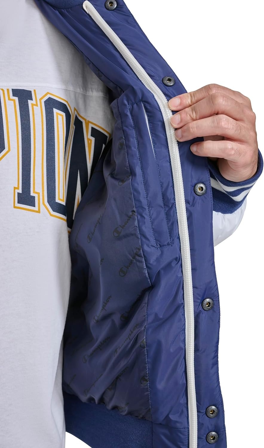 image:imageChampion Mens Varsity Bomber Puffer JacketNavyWhite