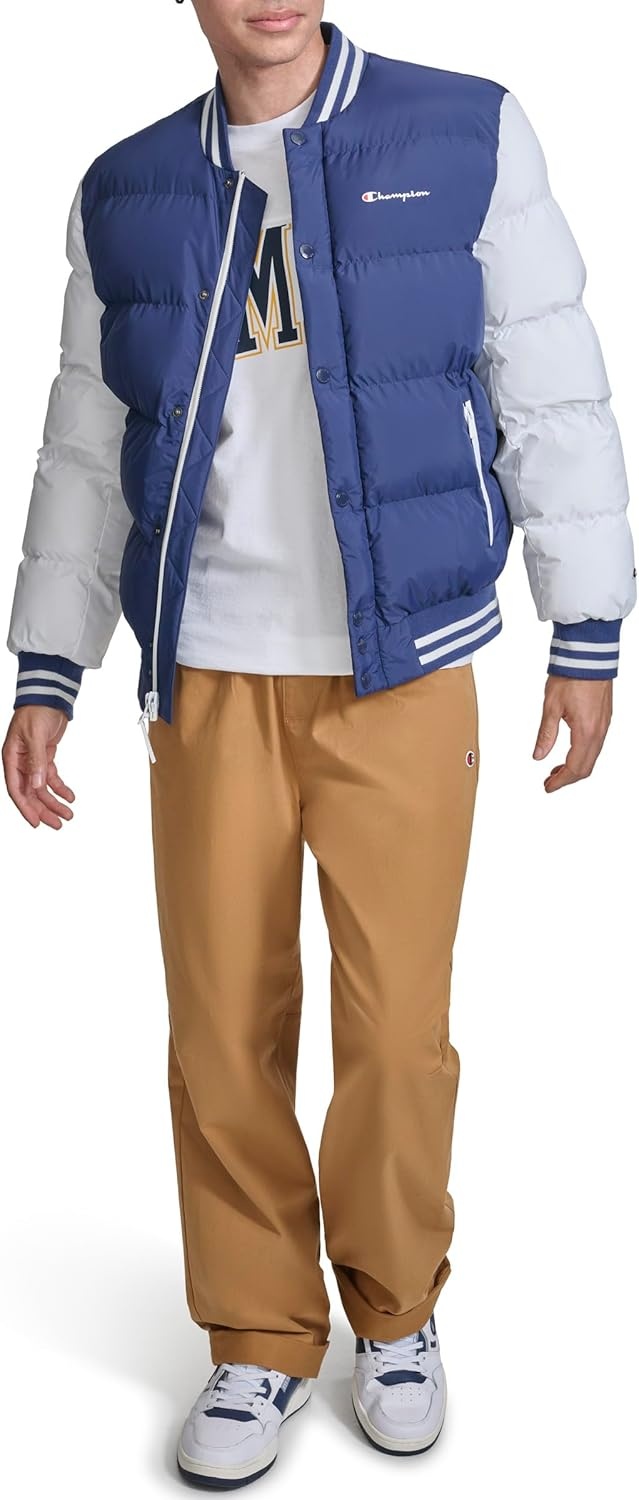 image:imageChampion Mens Varsity Bomber Puffer JacketNavyWhite