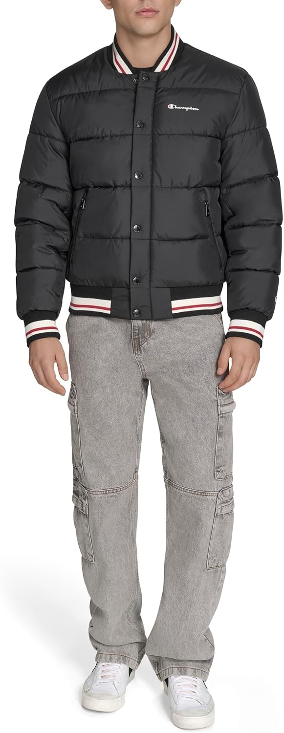 image:imageChampion Mens Varsity Bomber Puffer JacketNew Black Tech