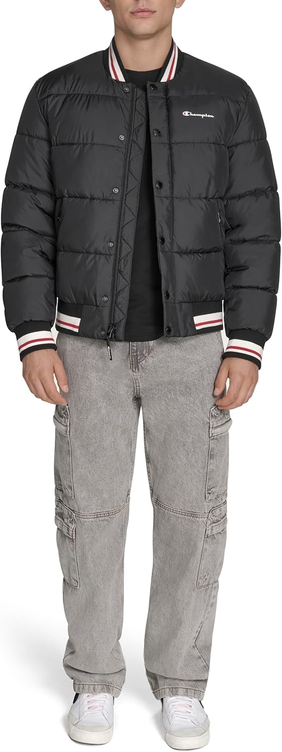 image:imageChampion Mens Varsity Bomber Puffer JacketNew Black Tech