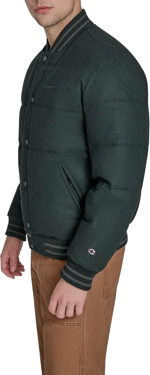image:imageChampion Mens Varsity Bomber Puffer JacketPine Wool