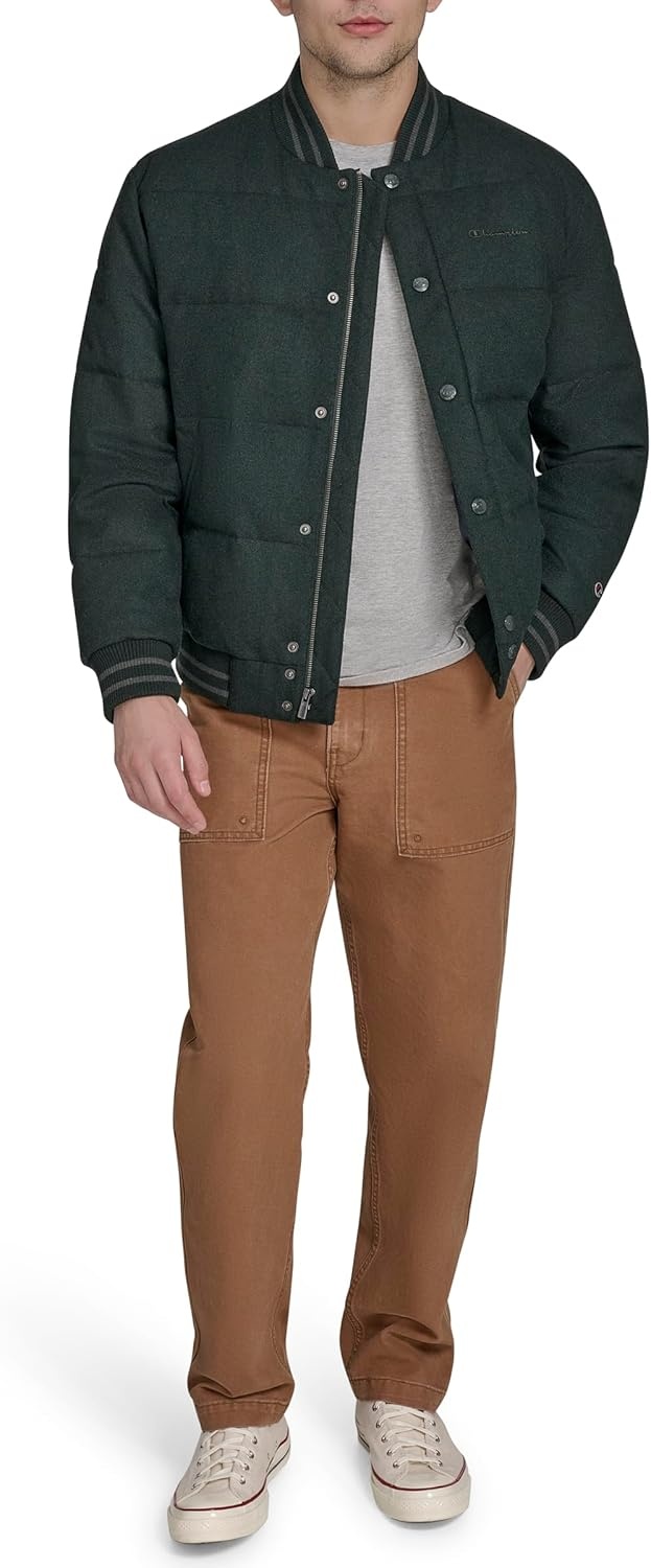 image:imageChampion Mens Varsity Bomber Puffer JacketPine Wool