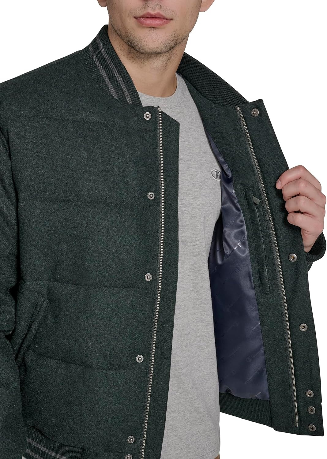 image:imageChampion Mens Varsity Bomber Puffer JacketPine Wool
