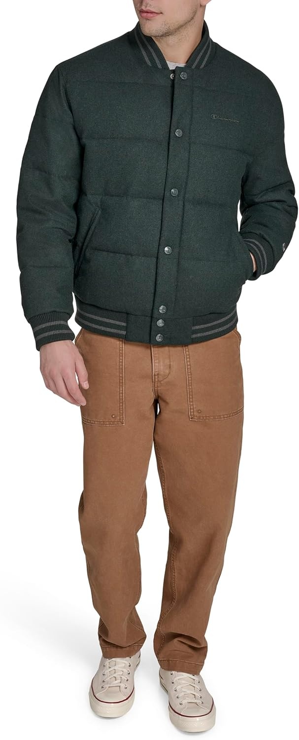 image:imageChampion Mens Varsity Bomber Puffer JacketPine Wool