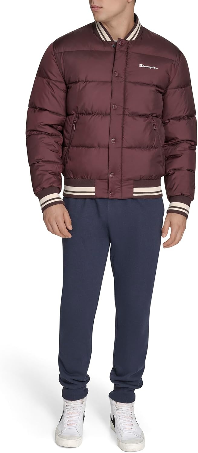 image:imageChampion Mens Varsity Bomber Puffer JacketWine Tech