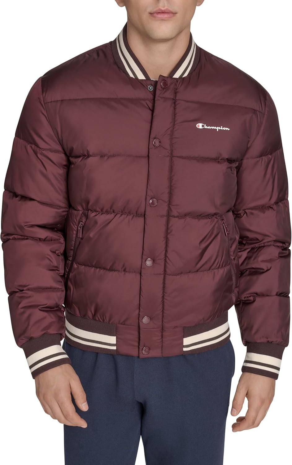 image:imageChampion Mens Varsity Bomber Puffer JacketWine Tech