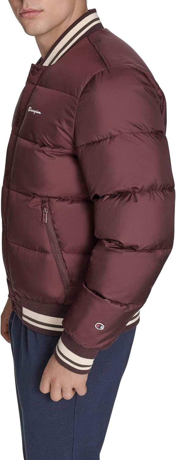 image:imageChampion Mens Varsity Bomber Puffer JacketWine Tech