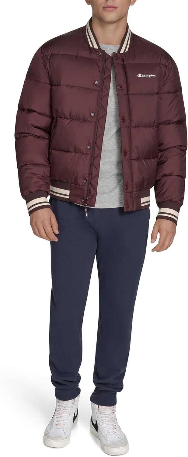 image:imageChampion Mens Varsity Bomber Puffer JacketWine Tech