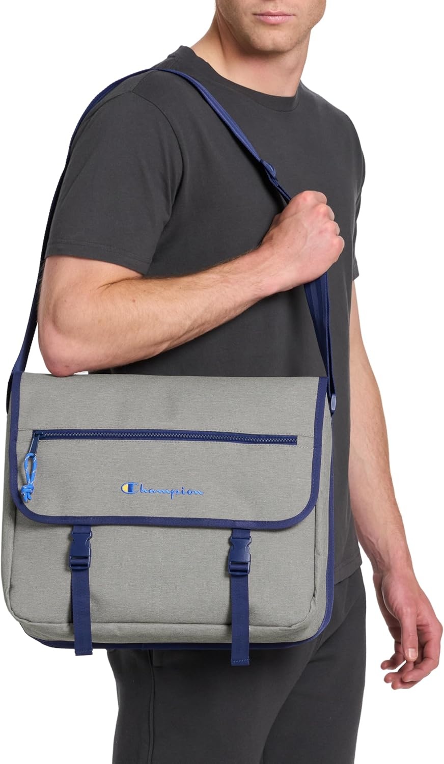 image:imageChampion Phase Messenger Bag With Padded Laptop Sleeve Adjustable Strap for Work Travel OfficeLight Heather GreyBlue Depths