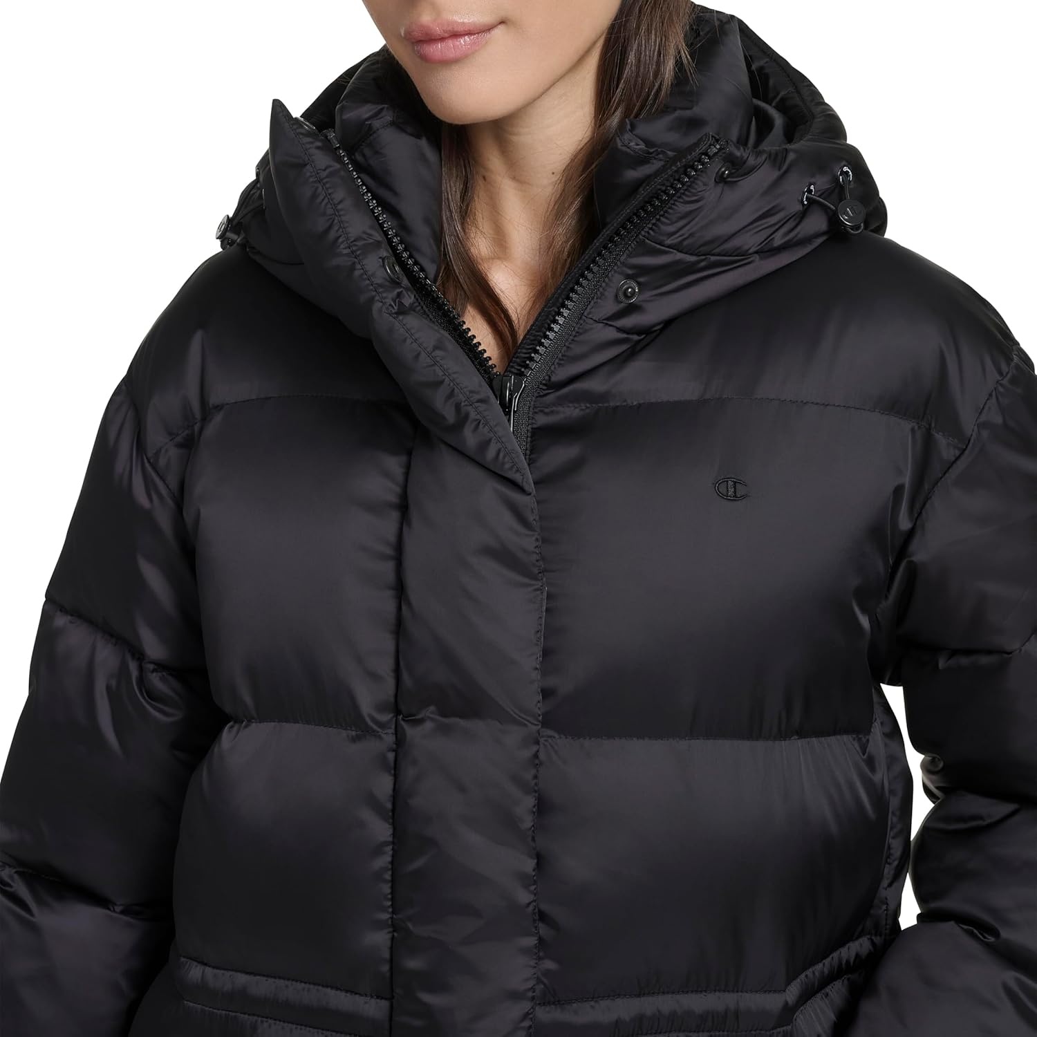 image:imageChampion Womens Cinch Waist Long Hooded PufferBlack