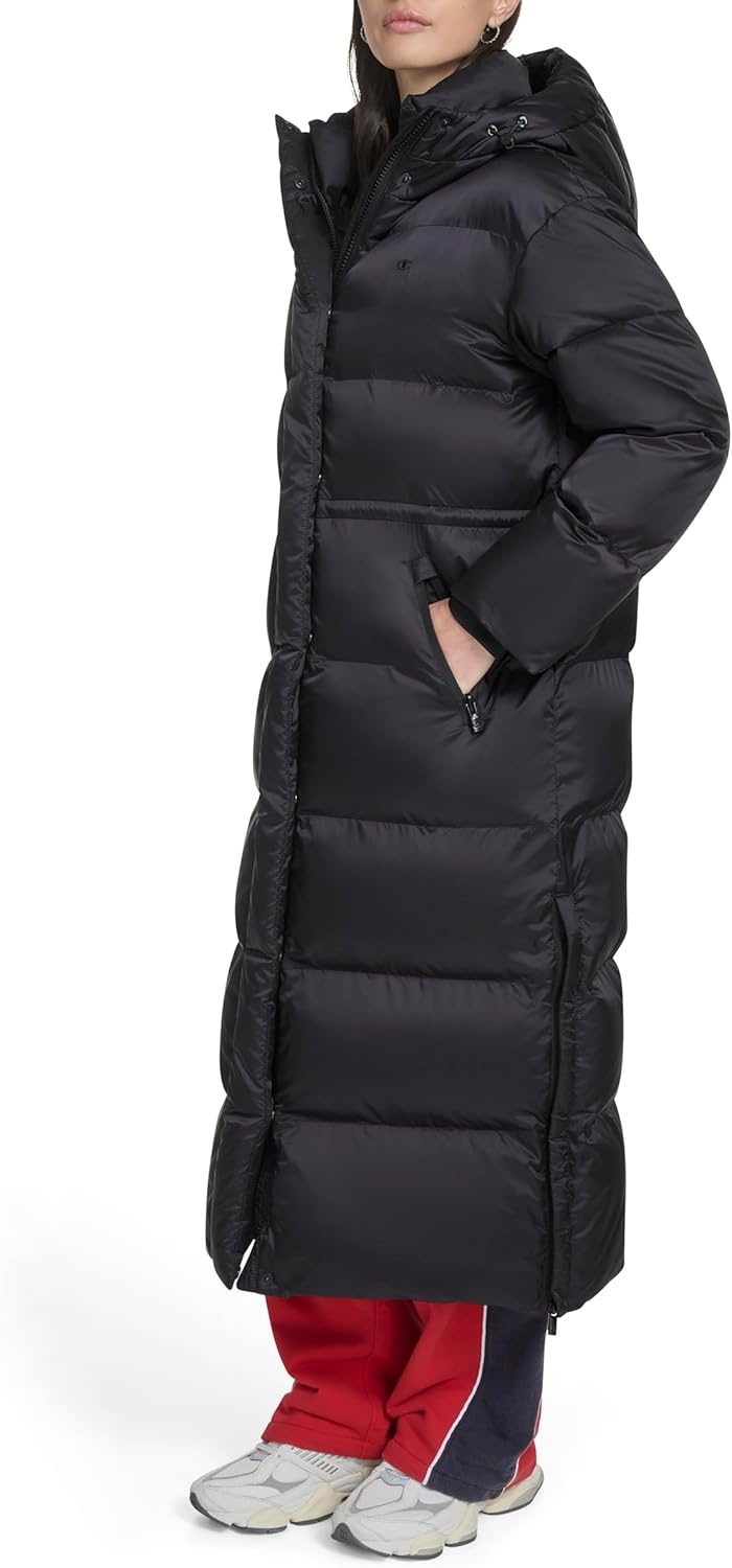 image:imageChampion Womens Cinch Waist Long Hooded PufferBlack