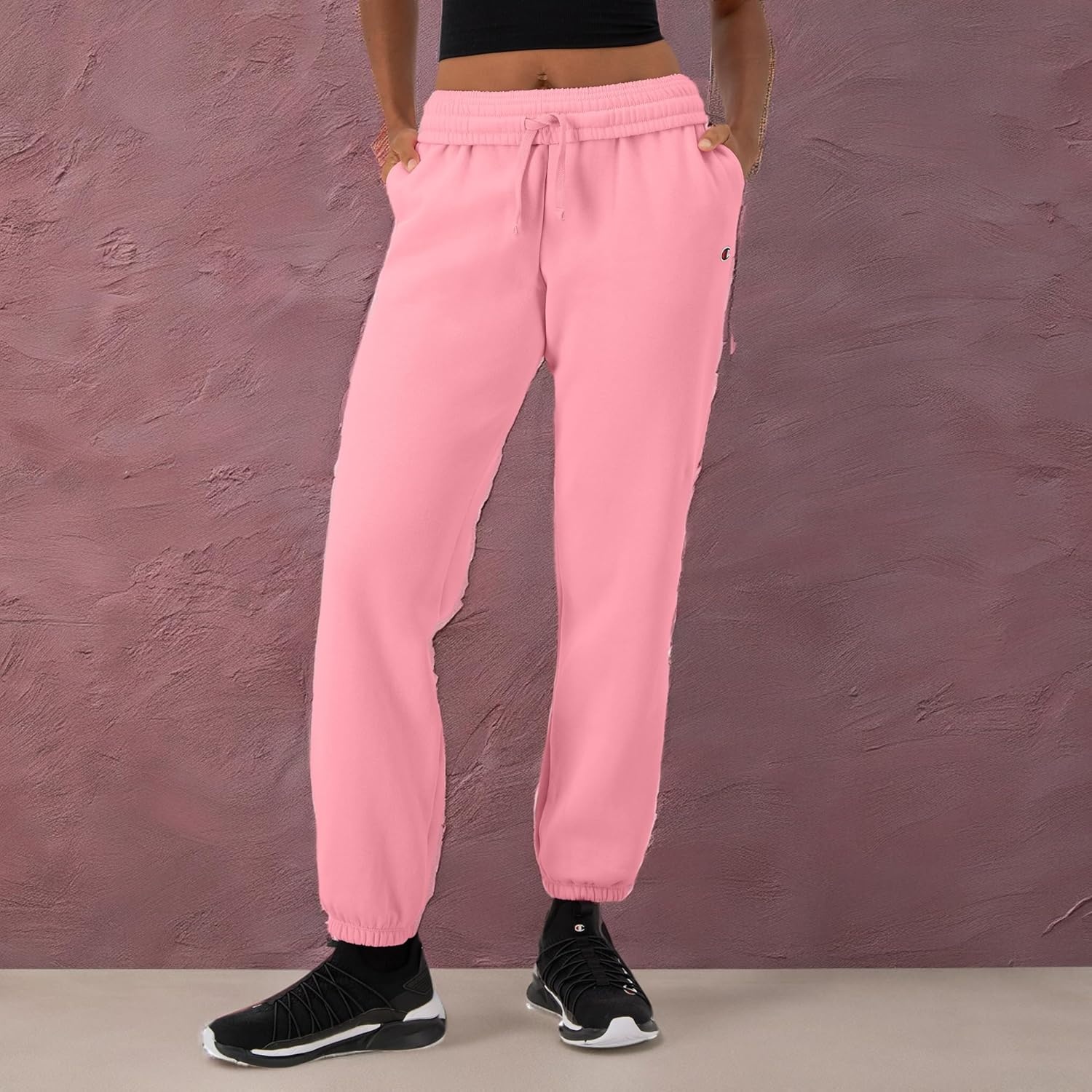 image:imageChampion Womens CinchedBottom Fleece Sweatpants Oversized Fit MidweightMarzipan Pink