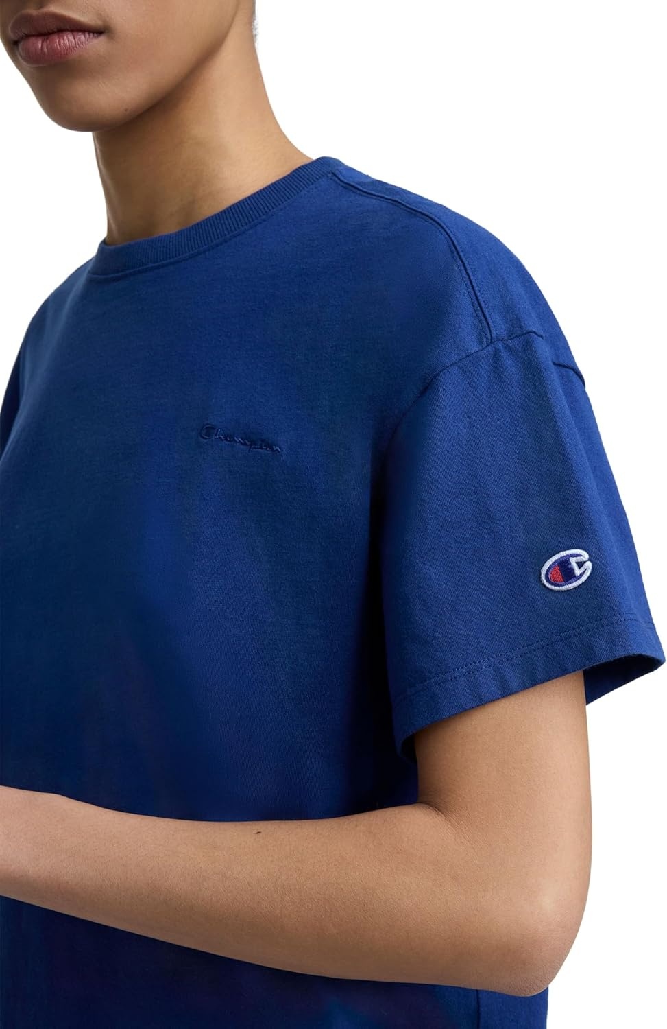 image:imageChampion Womens Classic Short Sleeve Graphic TShirt Loose Fit Script LogoBlue Depths Tonal Script Logo