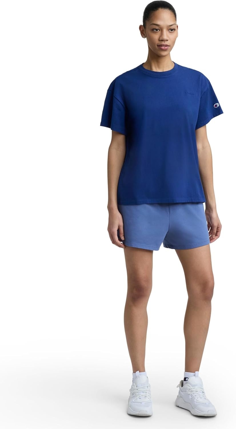 image:imageChampion Womens Classic Short Sleeve Graphic TShirt Loose Fit Script LogoBlue Depths Tonal Script Logo