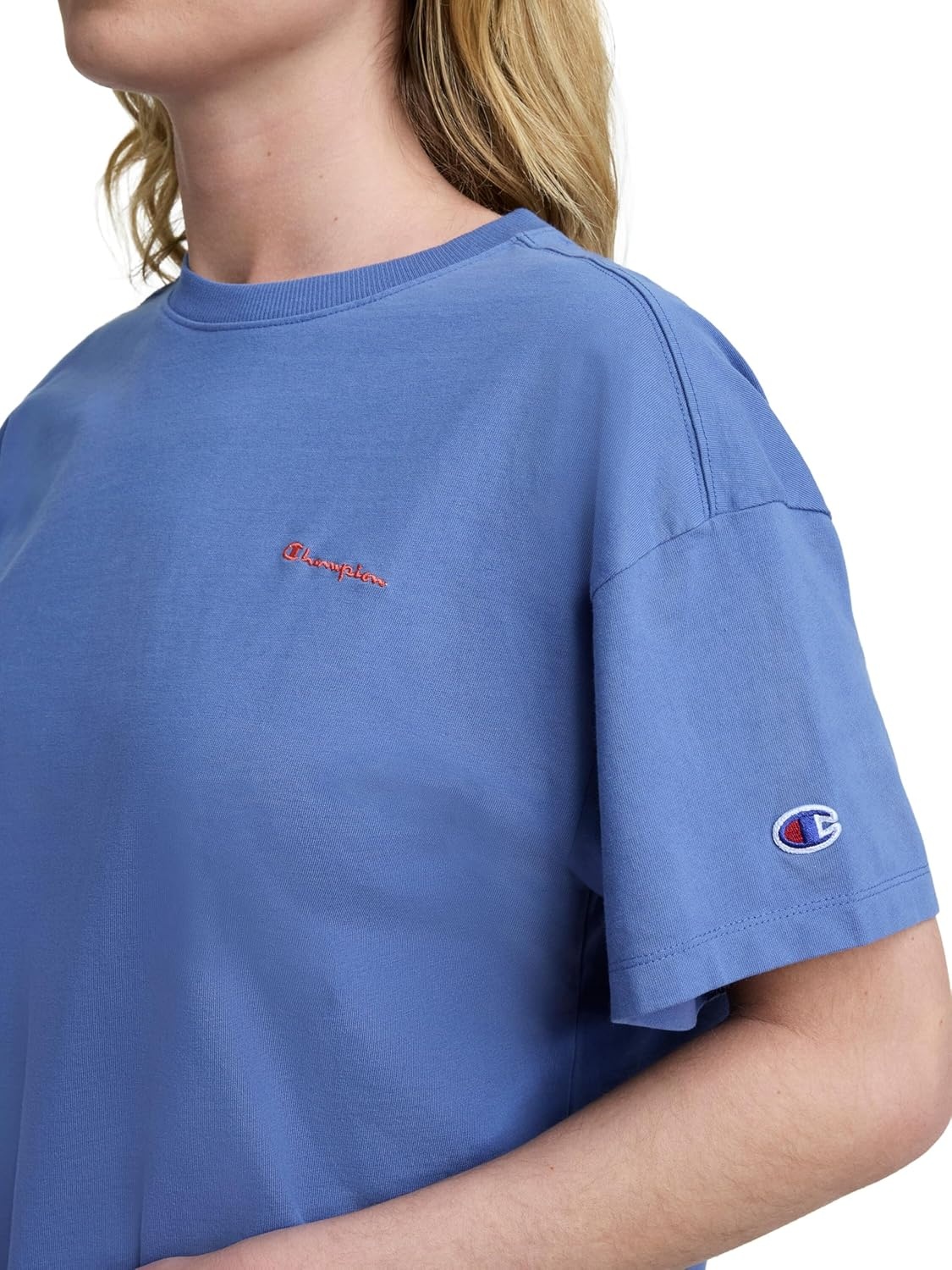 image:imageChampion Womens Classic Short Sleeve Graphic TShirt Loose Fit Script LogoCoastal Fjord Tonal Script Logo