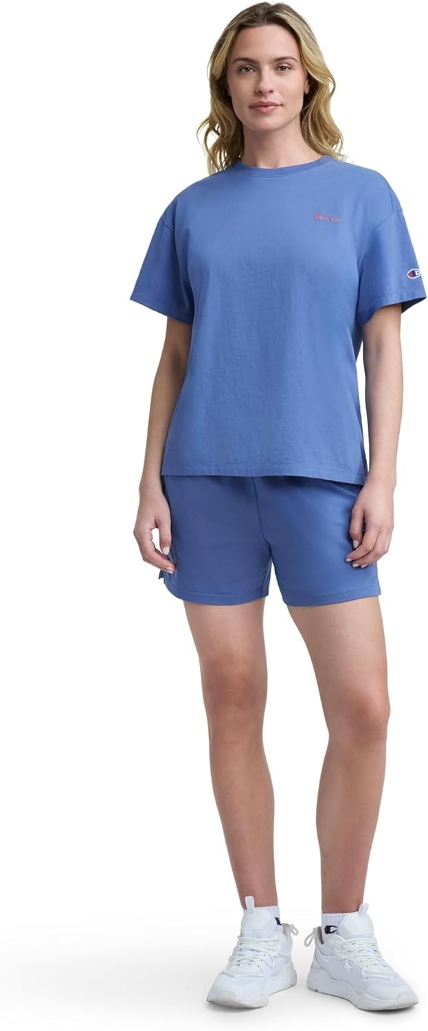 image:imageChampion Womens Classic Short Sleeve Graphic TShirt Loose Fit Script LogoCoastal Fjord Tonal Script Logo