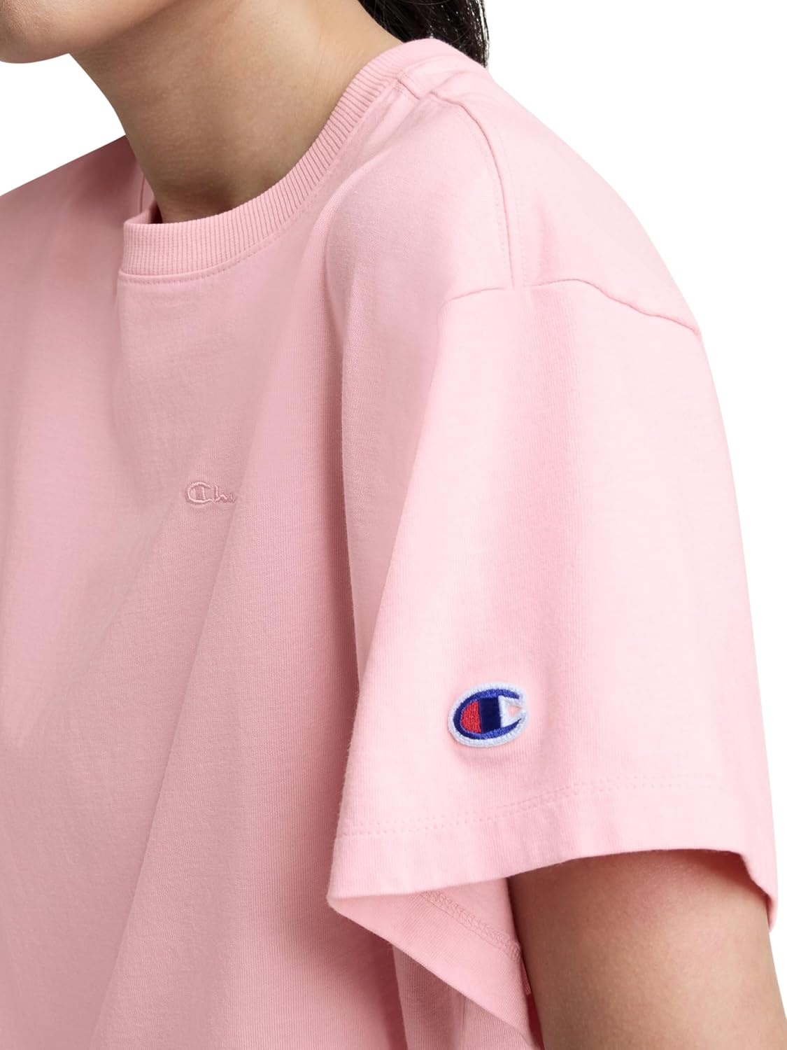 image:imageChampion Womens Classic Short Sleeve Graphic TShirt Loose Fit Script LogoRose Shadow Tonal Script Logo