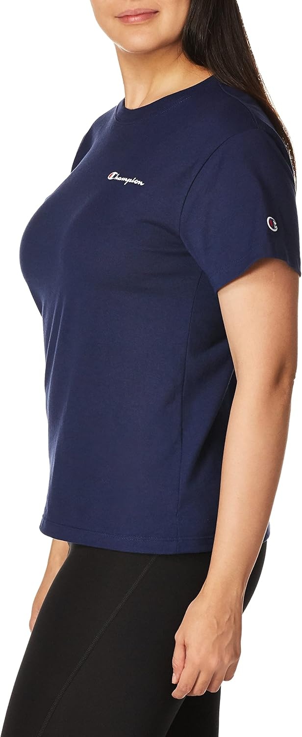 image:imageChampion Womens Classic Short Sleeve Graphic TShirt Standard Fit Script LogoAthletic Navy Classic Script Logo