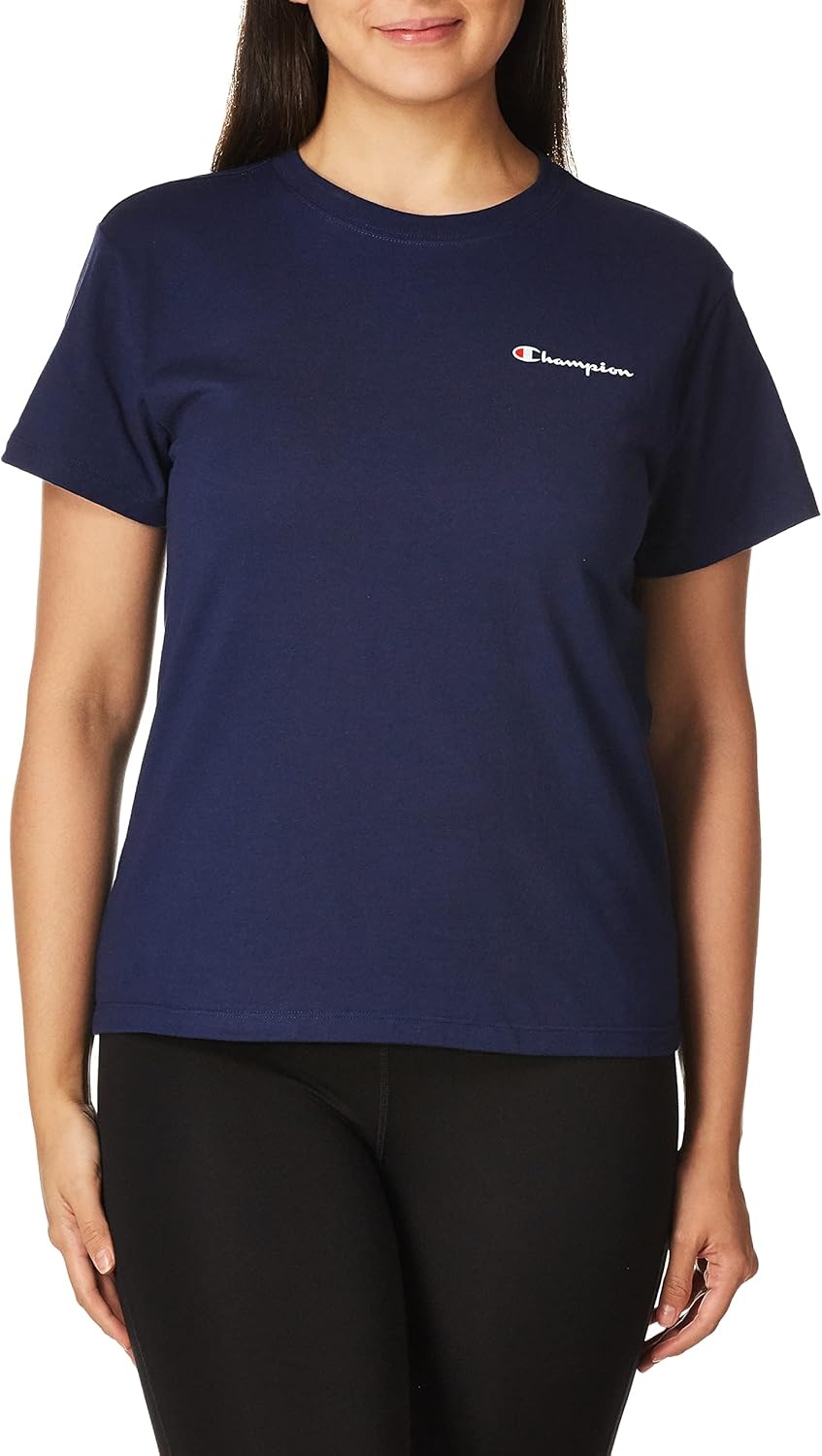image:imageChampion Womens Classic Short Sleeve Graphic TShirt Standard Fit Script LogoAthletic Navy Classic Script Logo